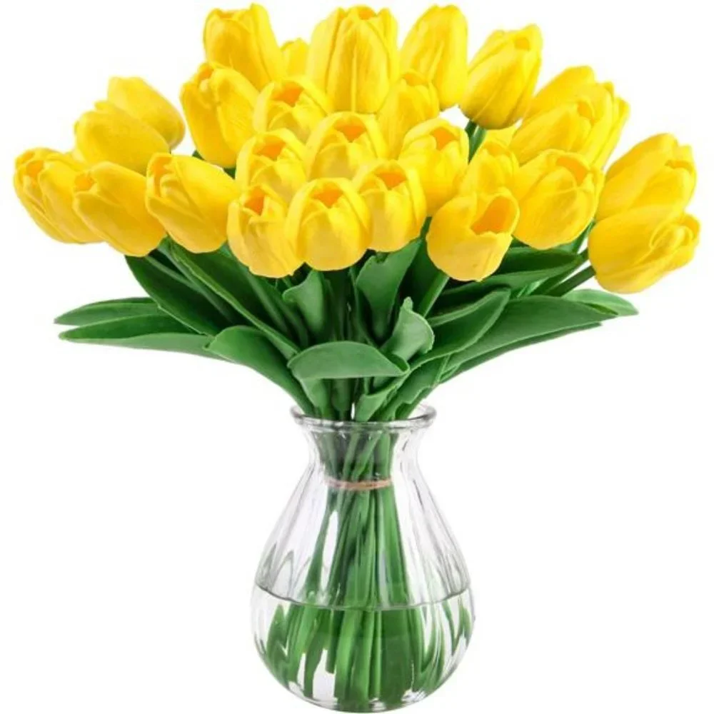 10 Pcs Tulips Artifical Flowers Real Touch Faux Tulip Stems Table Decor (Yellow)